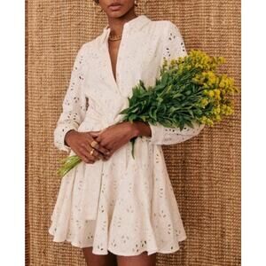 NWOT SEZANE White Ecru Embroidered Eyelet Broderie Button Sol Dress Sz 44/US 12